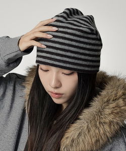 단비츄 기모 스트라이프 셔링 루즈 비니 Fleece Stripe Shirring Loose Beanie
