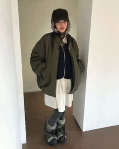 霧面質感寬鬆保暖鋪棉外套