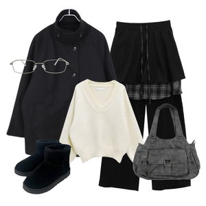 팬츠,코트,니트 코디