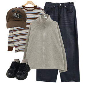 데님,긴팔티,집업&점퍼 코디