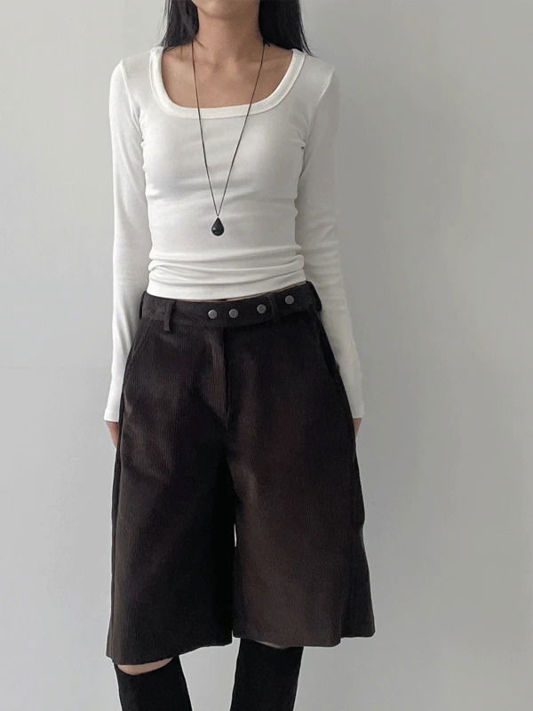 Mite Ribbed Square Neck Long Sleeve T-Shirt 長袖上衣