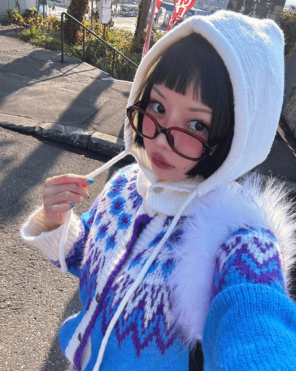 Button Neck Warmer Hooded Balaclava