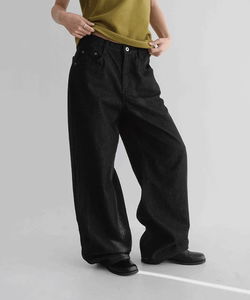 Blean Stripe Fleece-lined Wide Denim Pants