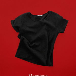 레이븐 루즈핏 기모 라운드넥 반소매 티셔츠