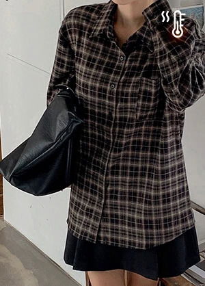 크리브딘 기모 체크 카라넥 셔츠