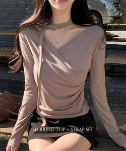 褶皺交叉繞脖上衣