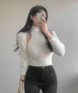 露背吊頸背心針織上衣 + 短版針織開襟外套組合