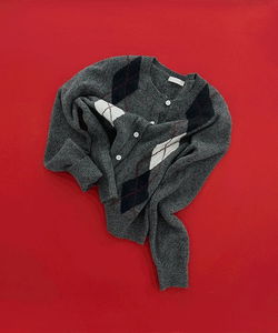 菱格紋羊毛圓領開襟外套