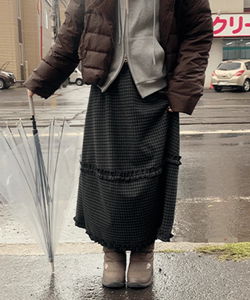 アルティキルティングチェックフリルロングスカート