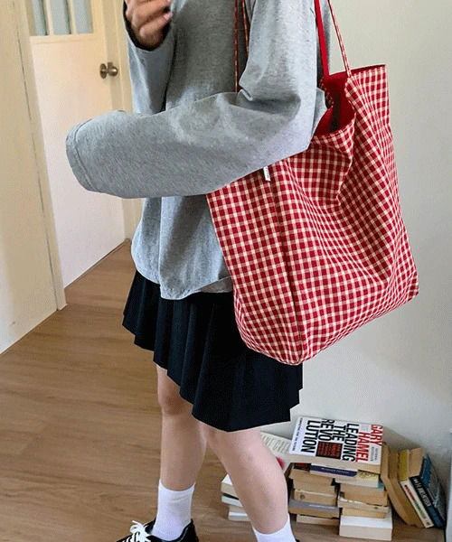 앤티가 리버시블 양면 체크 레터링 캔버스 숄더백