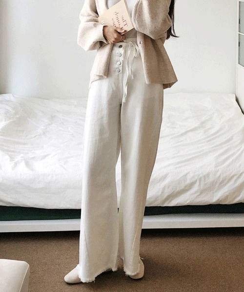 Minsk high waist button detail wide denim pants 牛仔褲