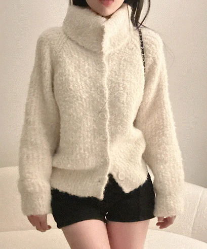 부클 하이넥 카라 니트 가디건 4color