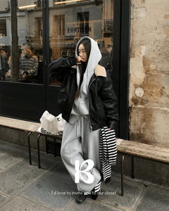 凱爾絨毛兩穿皮革連帽外套