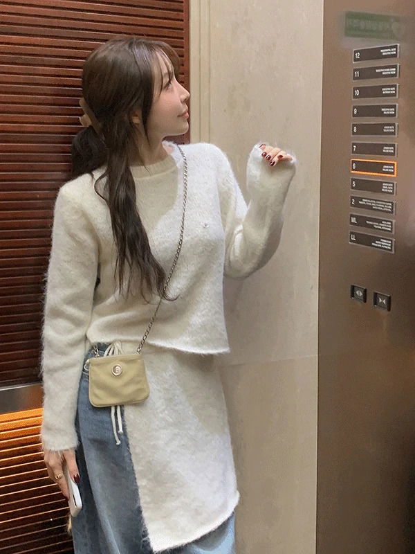 모빗 팬던트 울 니트 레이어드 랩스커트 세트 (4color)