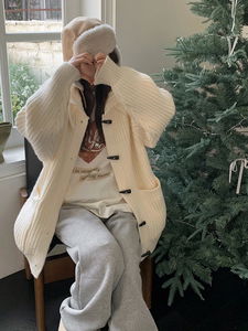 クルットハイネックトッポッキルーズフィットニットカーディガン