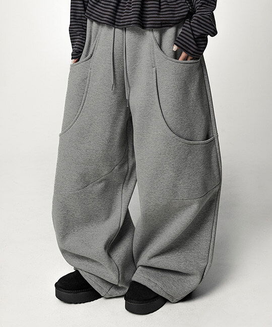 抓絨口袋氣球寬版訓練褲