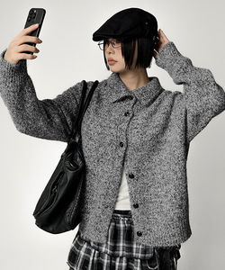 하넥트 버튼 하이넥 카라 보카시 니트 가디건 Button Turtleneck Collar Knit Cardigan