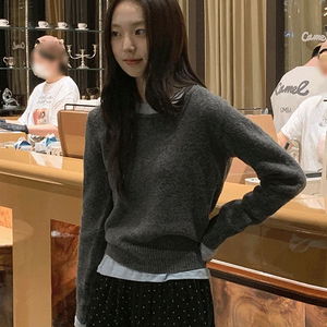 ロビアンラウンドシボリネック長袖ニット