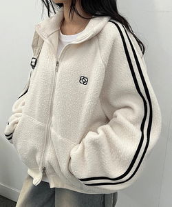 暖心雙面刺繡休閒連帽絨毛外套