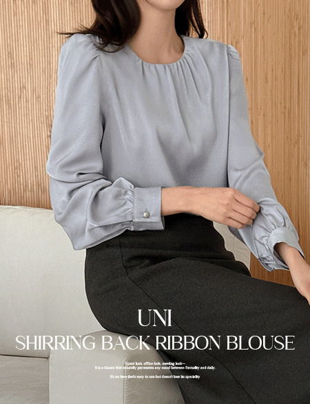 유니 셔링 백리본 블라우스 84983