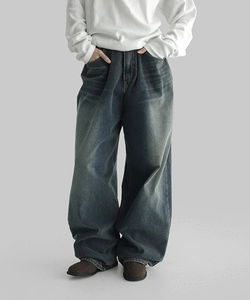 Telur Fleece-lined wide denim pants