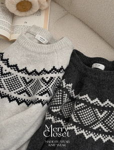 MerryCloset. Eve Jagard Wool Round Knitwear - kint/2 colors
