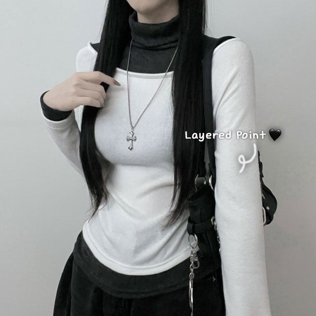 Harmony double-color layered side shirring turtleneck Turtleneck shirt 長袖上衣