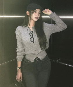 麻花編織圓領針織外套