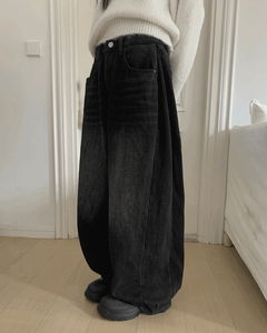 エディ裏起毛ビンテージワイドデニムパンツ