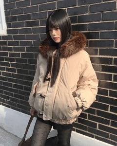 Coron Tteokbokki Balloon Over Fur Hooded Zip-Up Padding