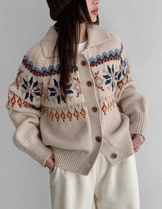 雪花提花領口針織開衫