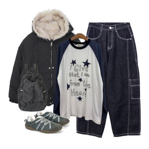 jeans,PufferJacket,LongSleeve 코디