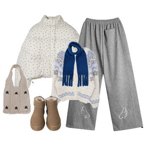 羽絨外套,長褲,針織外套 코디