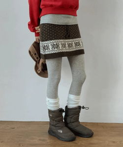 Poia Snowflake Dot Winter Knitwear Banding Mini Skirt
