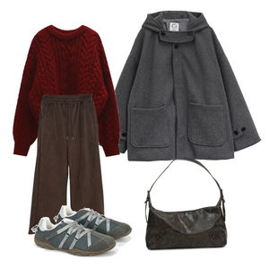 코트,니트,팬츠 코디