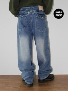 BACK BUCKLE WASHED DENIM