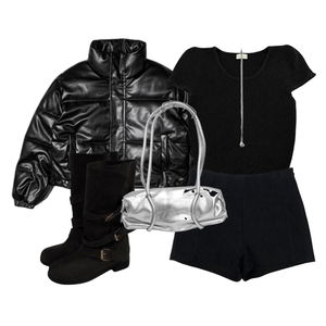 패딩자켓,반팔티,반바지 코디