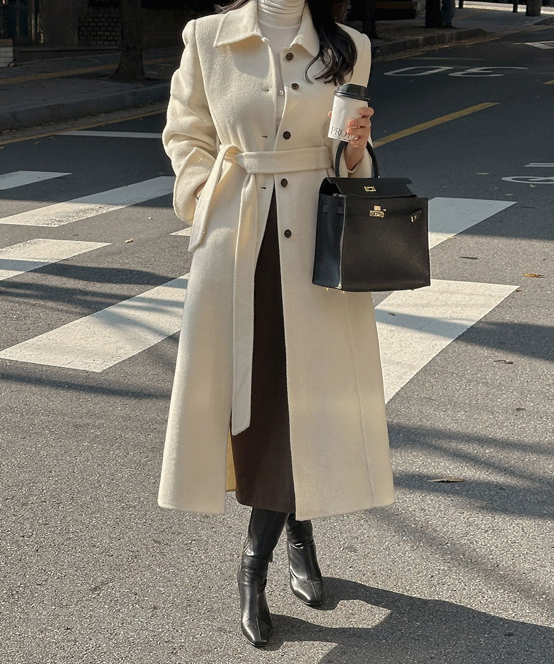 Evea Winter Caraneck Handmade Strap Single Long Coat