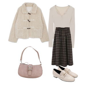 긴팔티,스커트,로퍼 코디