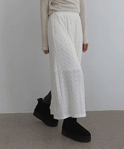 Minel banding fleece flower back slit long skirt