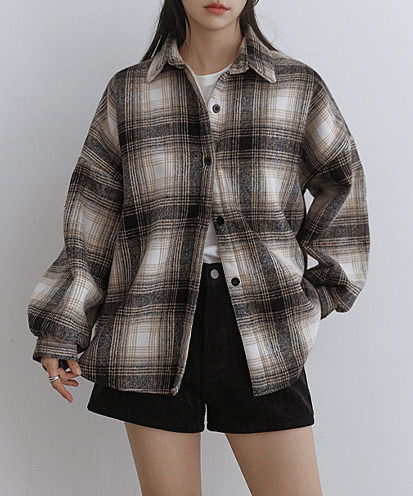 노르트 박시 헤비 퍼 라이닝 체크 셔츠