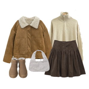 니트,점퍼,자켓,스커트,가방,어그부츠,겨울,데일리 코디