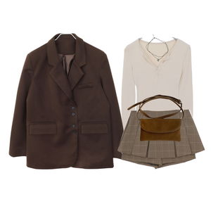 자켓,스커트,긴팔티,레이어드,목걸이,가을,데일리,20대,톤온톤,브라운 코디