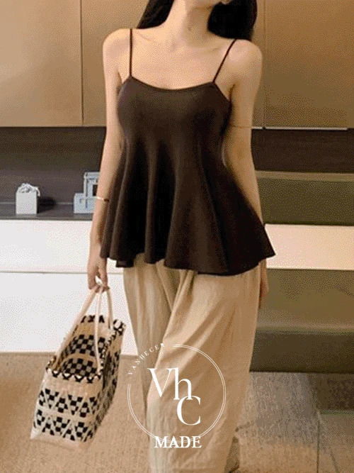 Layered Strap Sleeveless Flare Knitwear Top T#YW1359