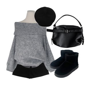 반바지,니트,부츠 코디