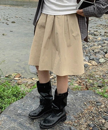 微褶摺棉質中長版喇叭裙