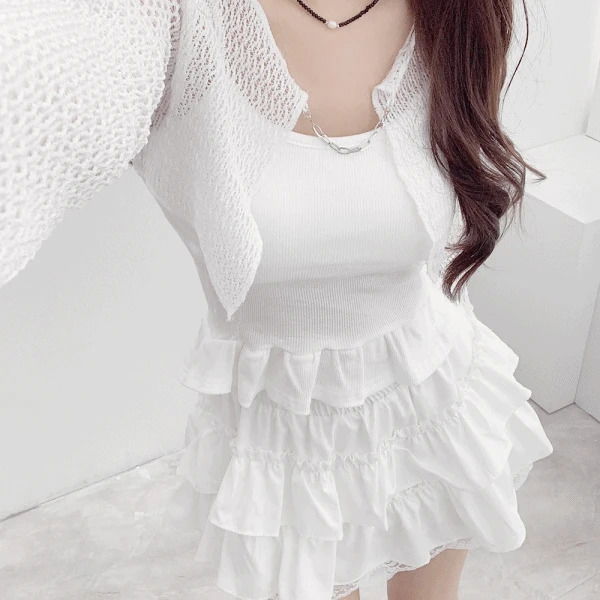 Sheerline Chain Net Crop Cardigan 4 Colors 开襟衫