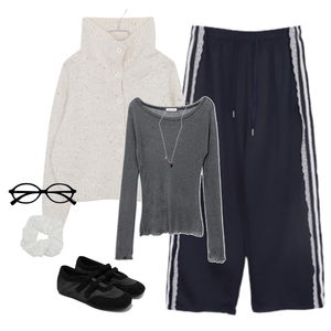 長褲,針織外套,眼鏡 코디