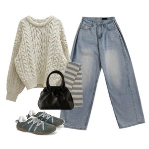 牛仔褲,針織衫,配飾 코디