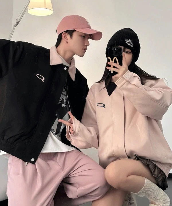 雙色翻領拉鍊冬季夾克